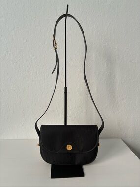Vintage Dior Black Saddle Shoulder Bag with Gold Accent